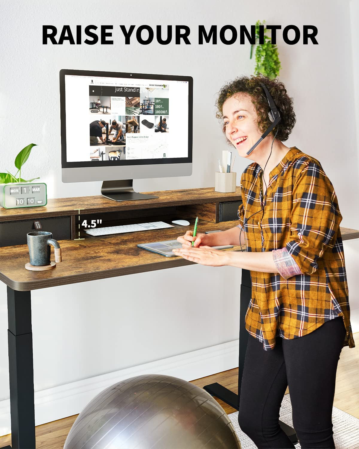 48X24 Inch Electric Standing Desk with Double Drawers, Adjustable Height Stand up Desk, Sit Stand Home Office Desk with Storage Shelf, Rustic Brown Top