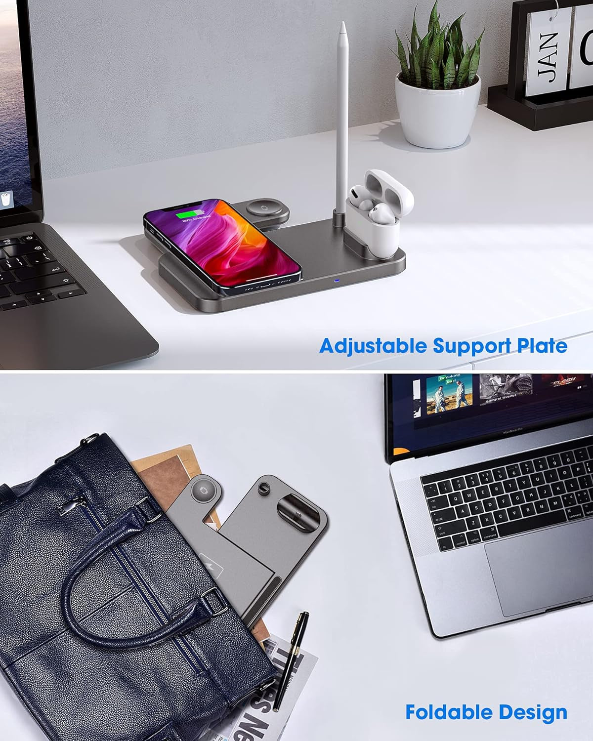 4 in 1 Wireless Charging Station for Apple Products, Fast Wireless Charger Charging Stand Compatible with Apple Watch SE 6 5 4 3 2, Airpods Pro, Pencil and Iphone 12, 11, 11 Pro Max, Xr Xs Max