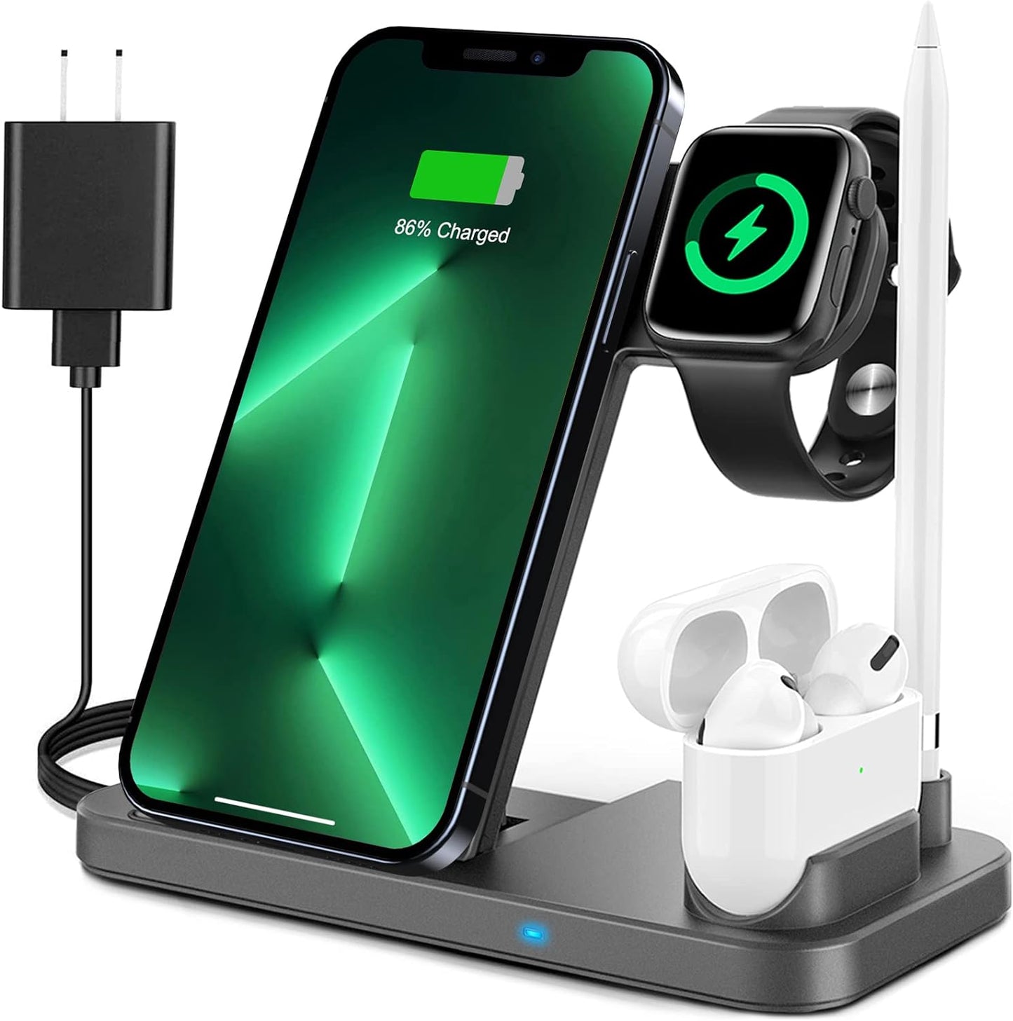 4 in 1 Wireless Charging Station for Apple Products, Fast Wireless Charger Charging Stand Compatible with Apple Watch SE 6 5 4 3 2, Airpods Pro, Pencil and Iphone 12, 11, 11 Pro Max, Xr Xs Max