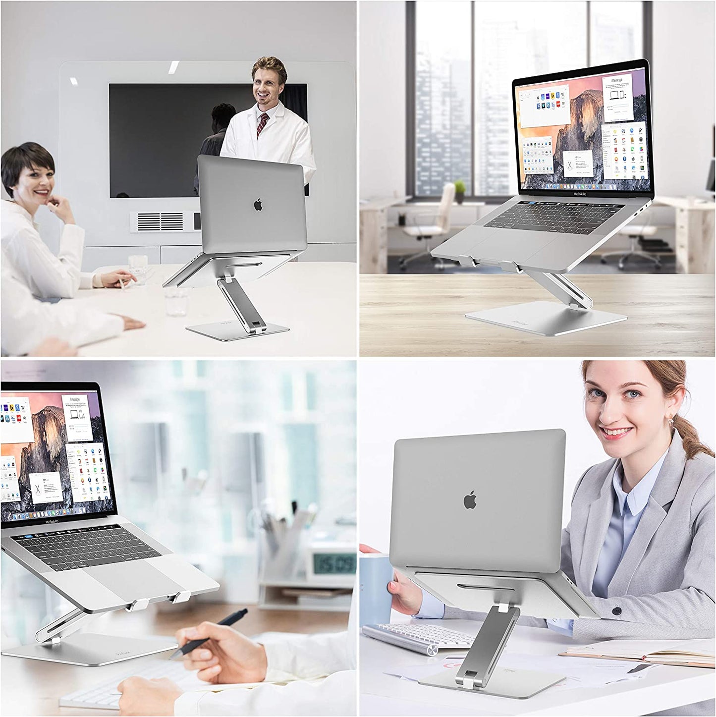 Adjustable Laptop Stand, Ergonomic Aluminum Laptop Holder, Portable Laptop Riser Notebook Computer Stand for Macbook Pro/Air Surface Dell Lenovo Laptops up to 15.6-Inch - Silver