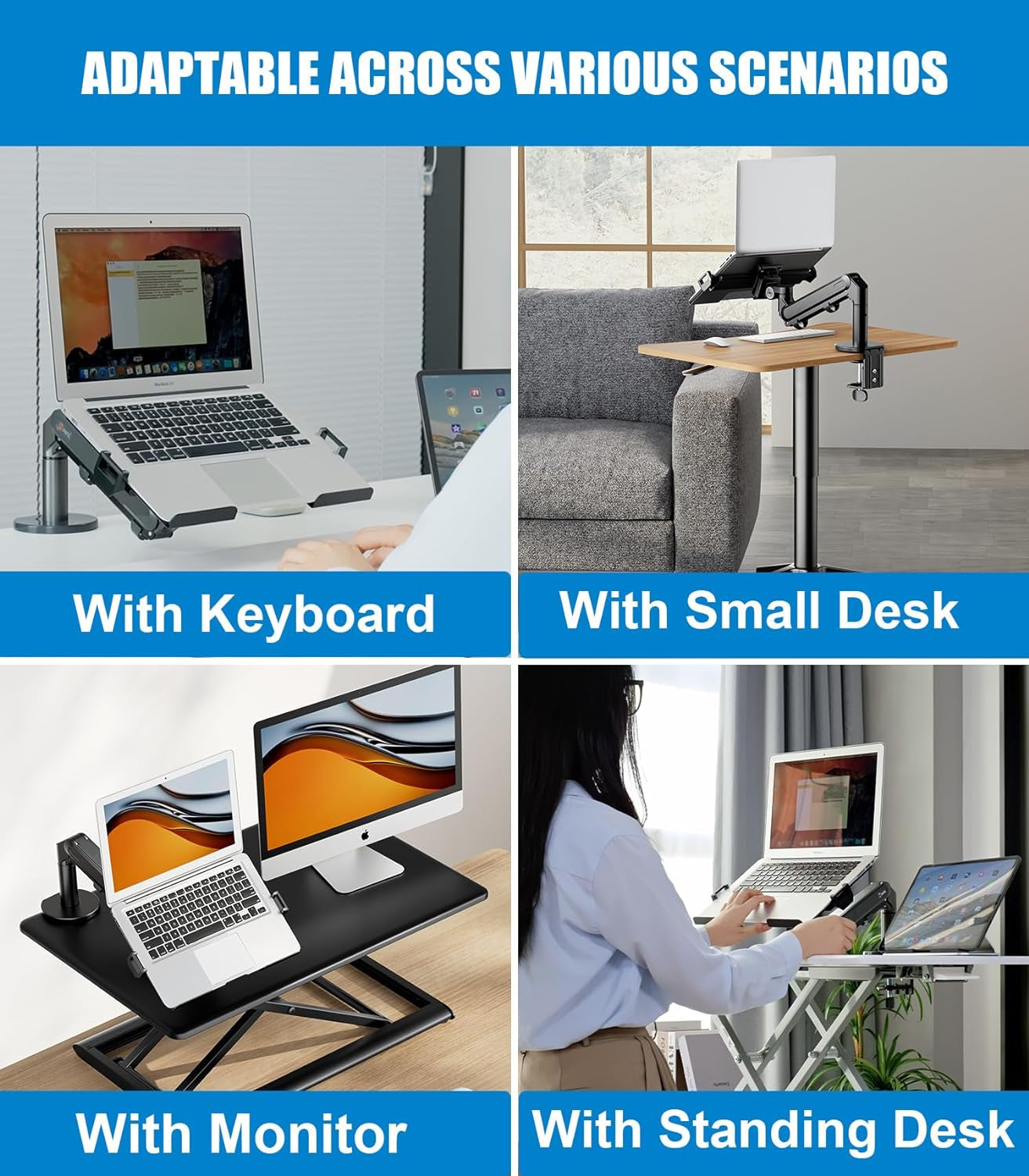 Laptop Arm Mount for Desk, Single Gas Spring Laptop Desk Mount Adjustable Height for Standing Desk Converter and Side Table Laptop Desk,Extra Laptop Tray Fits 12-17" Laptops/Notebook