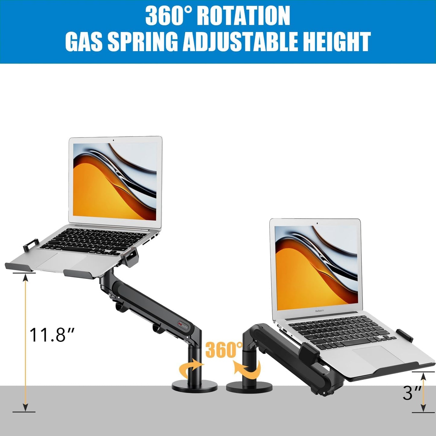 Laptop Arm Mount for Desk, Single Gas Spring Laptop Desk Mount Adjustable Height for Standing Desk Converter and Side Table Laptop Desk,Extra Laptop Tray Fits 12-17" Laptops/Notebook