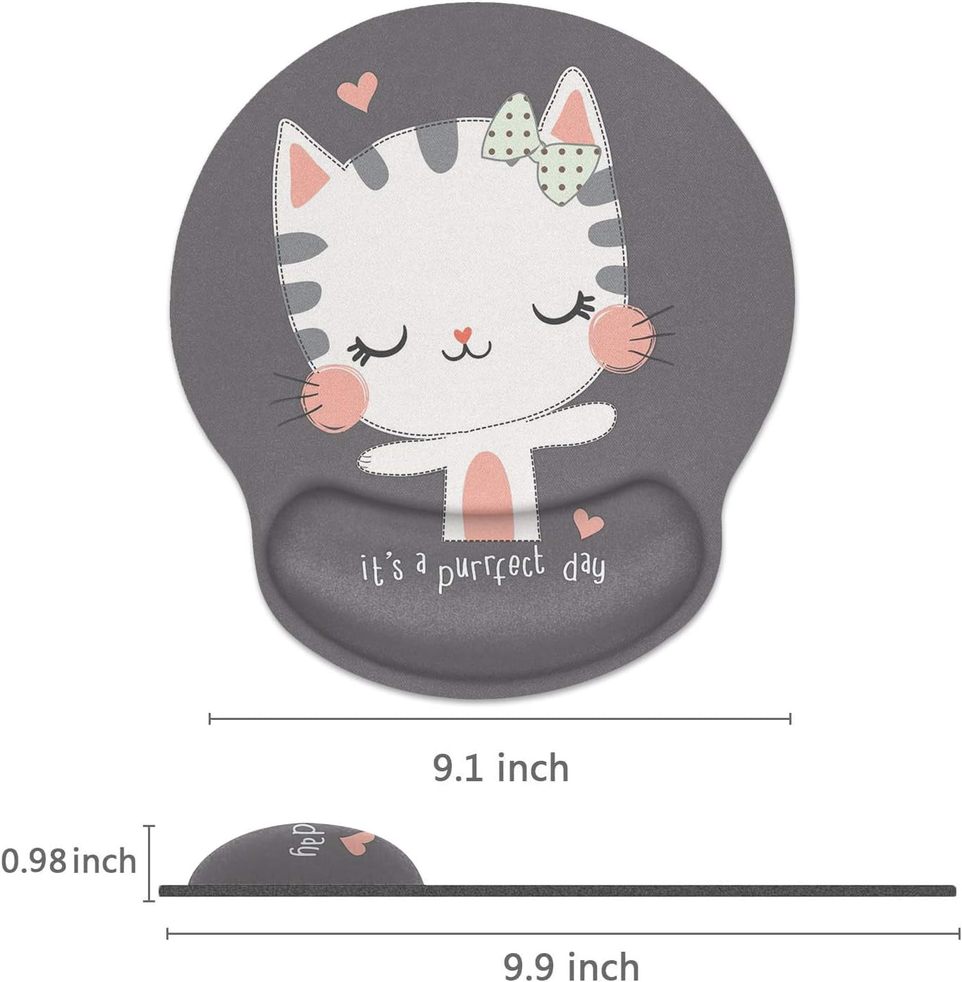 Ergonomic Mouse Pad with Wrist Support Cute Cat Non-Slip Rubber Base Mousepad for Home Office Gaming Working Computers Laptop Easy Typing & Pain Relief