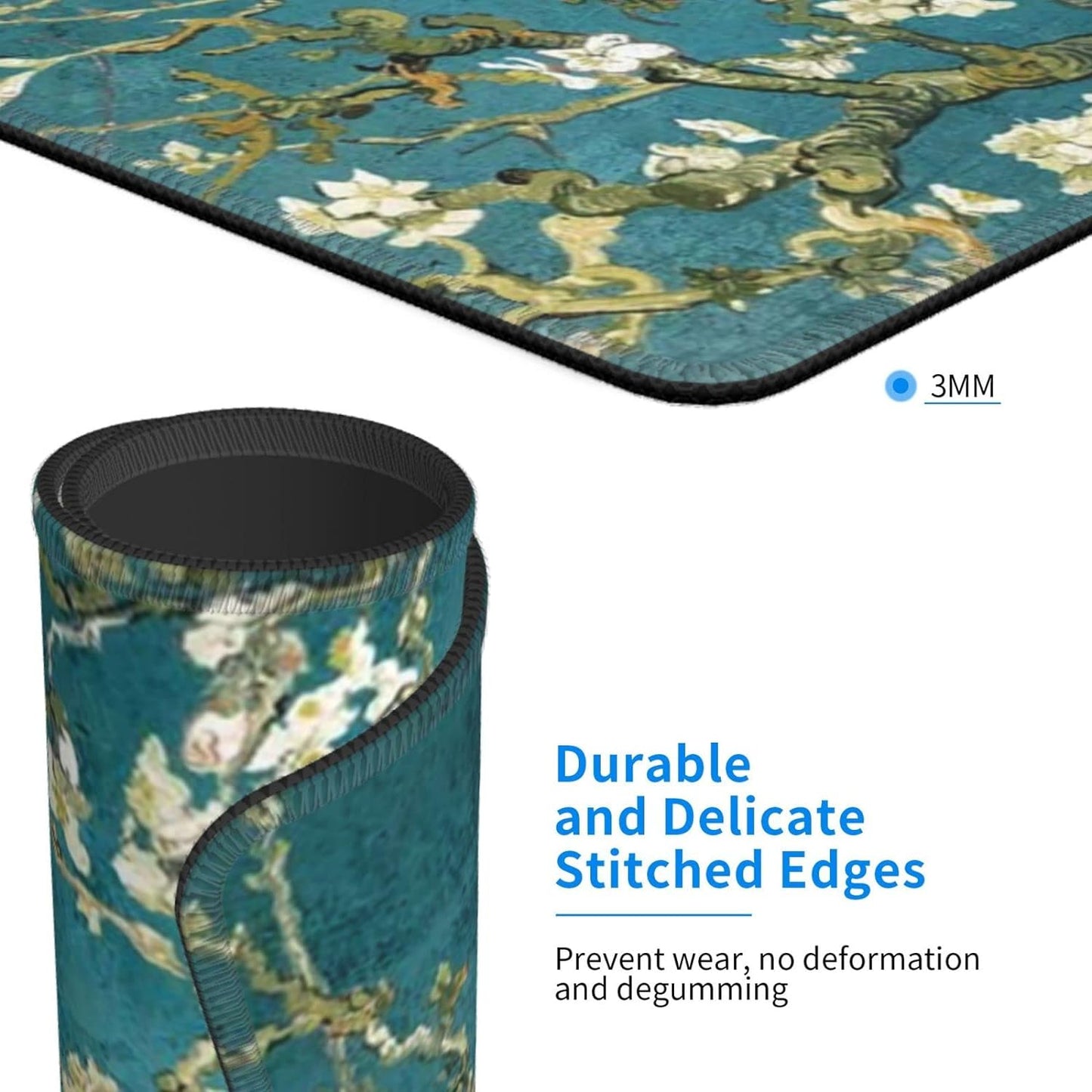 Van Gogh Almond Blossom Mouse Pad with Stitched Edge Waterproof Non-Slip Rubber Base Mousepad for Office Home Gaming Laptop Computers 7.9X9.5X0.12In