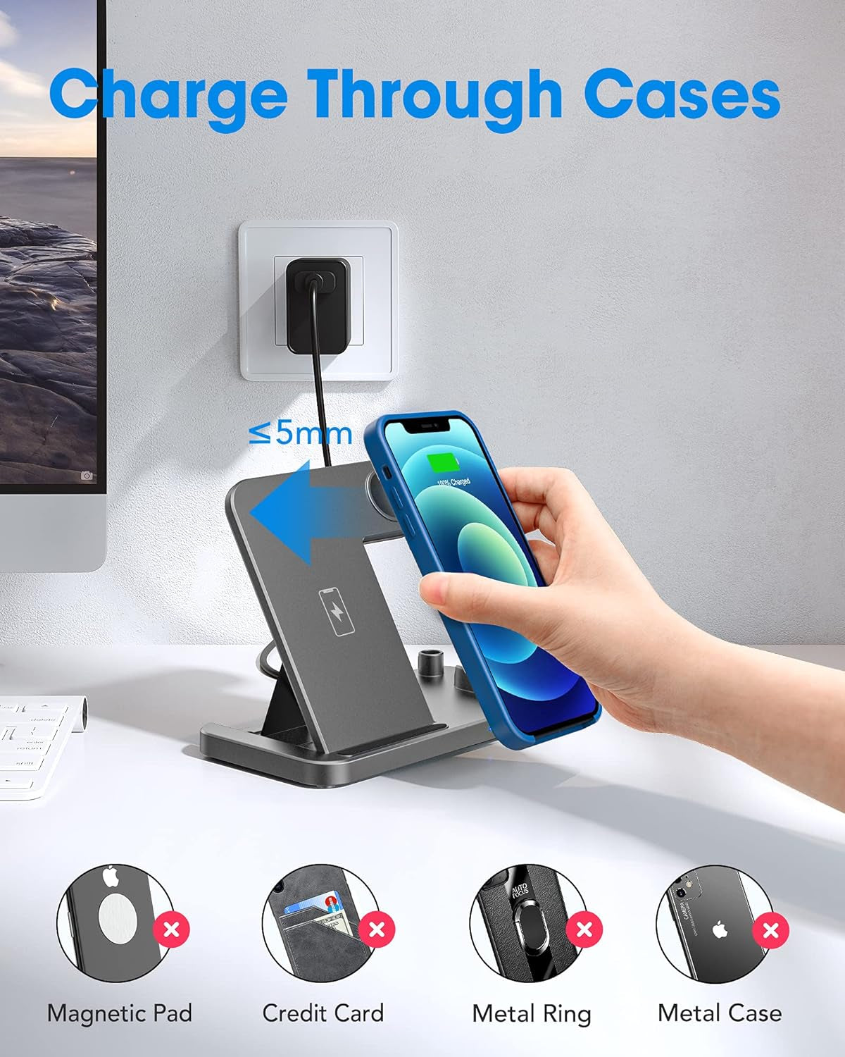 4 in 1 Wireless Charging Station for Apple Products, Fast Wireless Charger Charging Stand Compatible with Apple Watch SE 6 5 4 3 2, Airpods Pro, Pencil and Iphone 12, 11, 11 Pro Max, Xr Xs Max