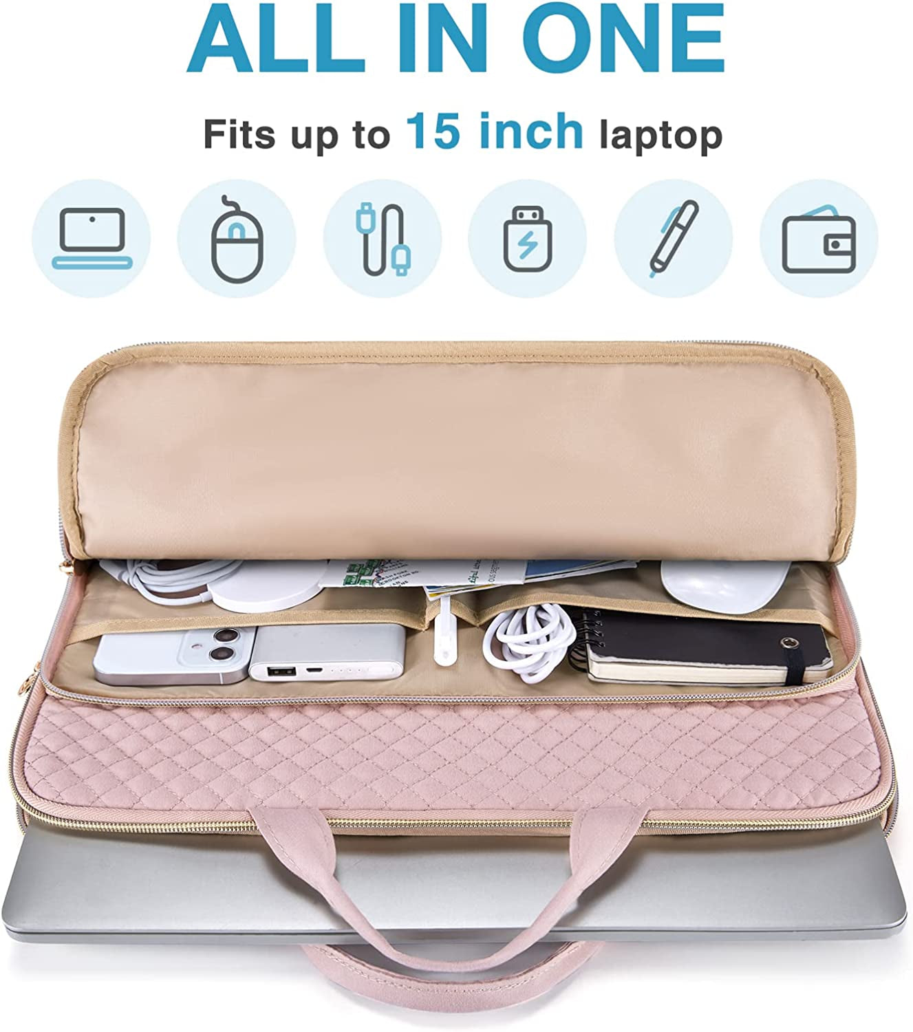 Laptop Sleeve, 15 Inch Laptop Carrying Case,Laptop Case Compatible with Macbook Pro 16 Inch,15 Inch Hp,Dell,Acer Aspire,Asus Notebook,Laptop Protective Case with Pocket,Handle,Pink