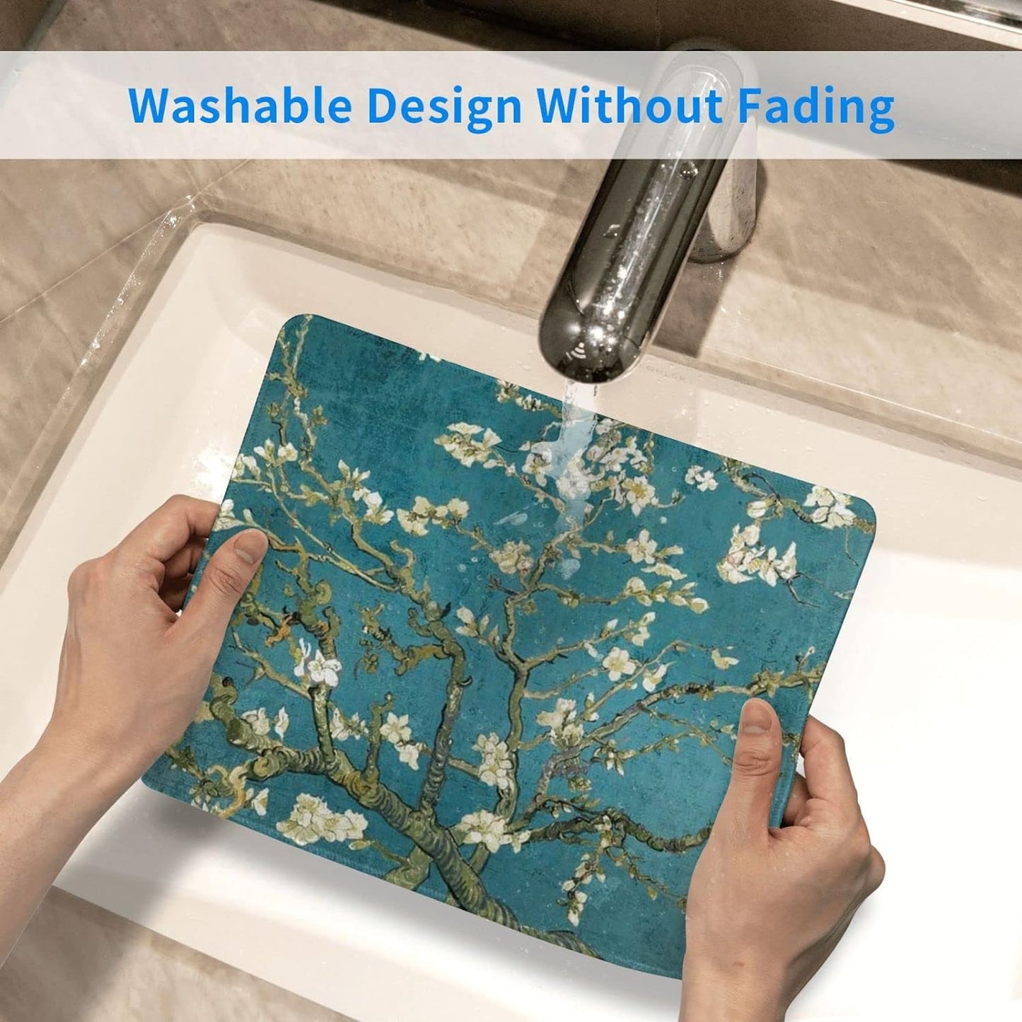 Van Gogh Almond Blossom Mouse Pad with Stitched Edge Waterproof Non-Slip Rubber Base Mousepad for Office Home Gaming Laptop Computers 7.9X9.5X0.12In