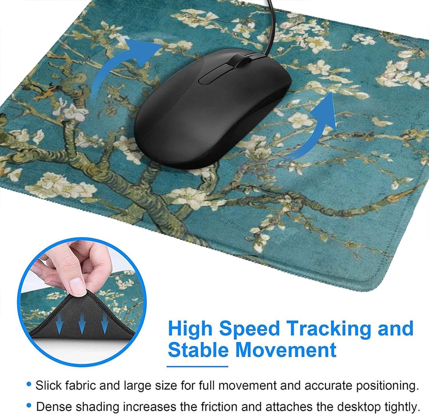 Van Gogh Almond Blossom Mouse Pad with Stitched Edge Waterproof Non-Slip Rubber Base Mousepad for Office Home Gaming Laptop Computers 7.9X9.5X0.12In