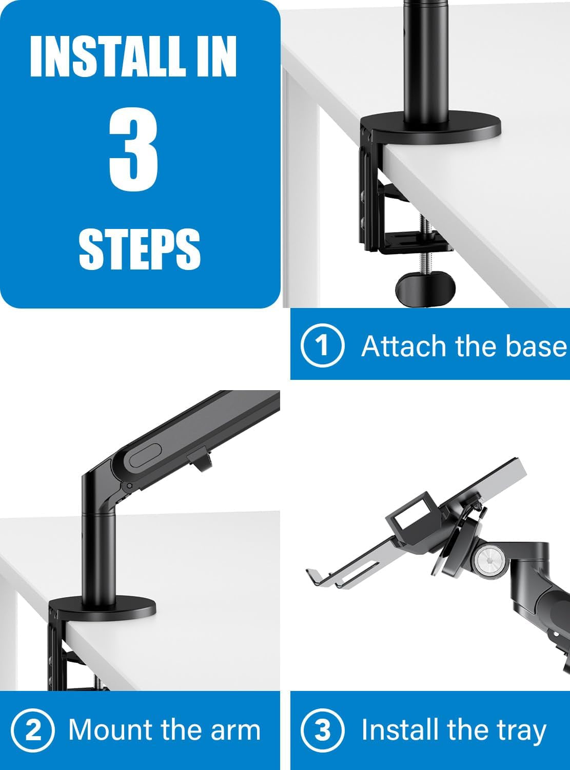 Laptop Arm Mount for Desk, Single Gas Spring Laptop Desk Mount Adjustable Height for Standing Desk Converter and Side Table Laptop Desk,Extra Laptop Tray Fits 12-17" Laptops/Notebook