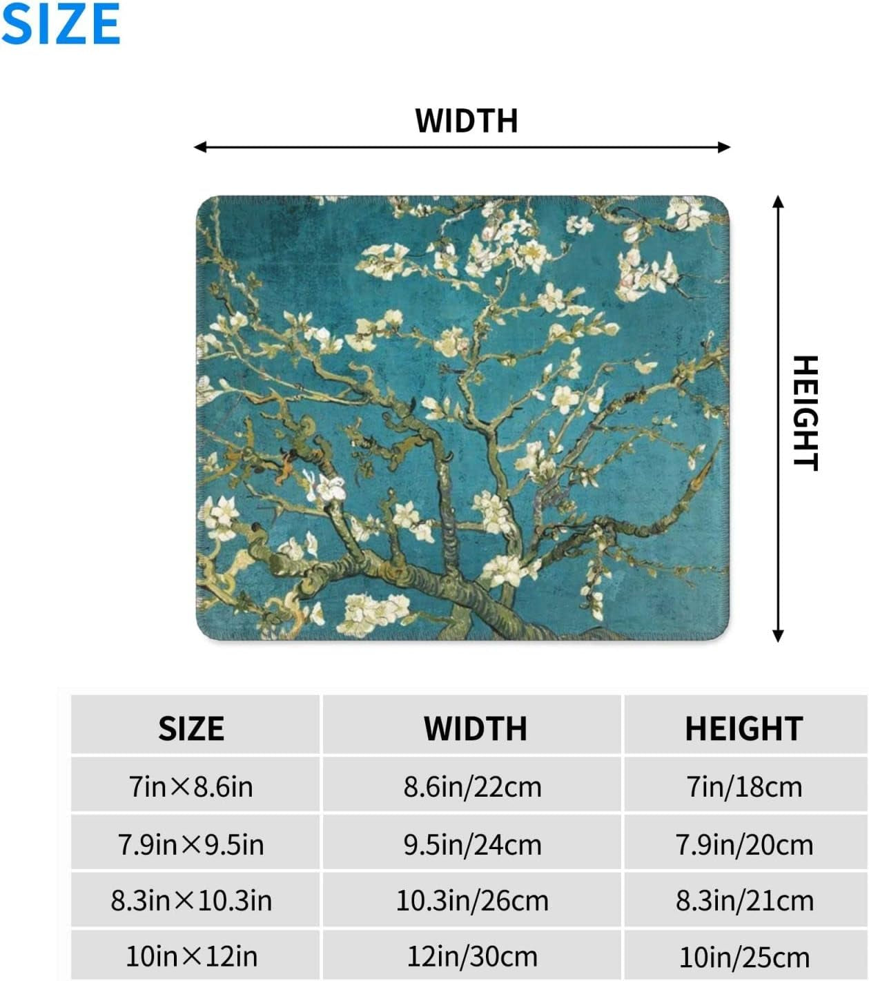 Van Gogh Almond Blossom Mouse Pad with Stitched Edge Waterproof Non-Slip Rubber Base Mousepad for Office Home Gaming Laptop Computers 7.9X9.5X0.12In