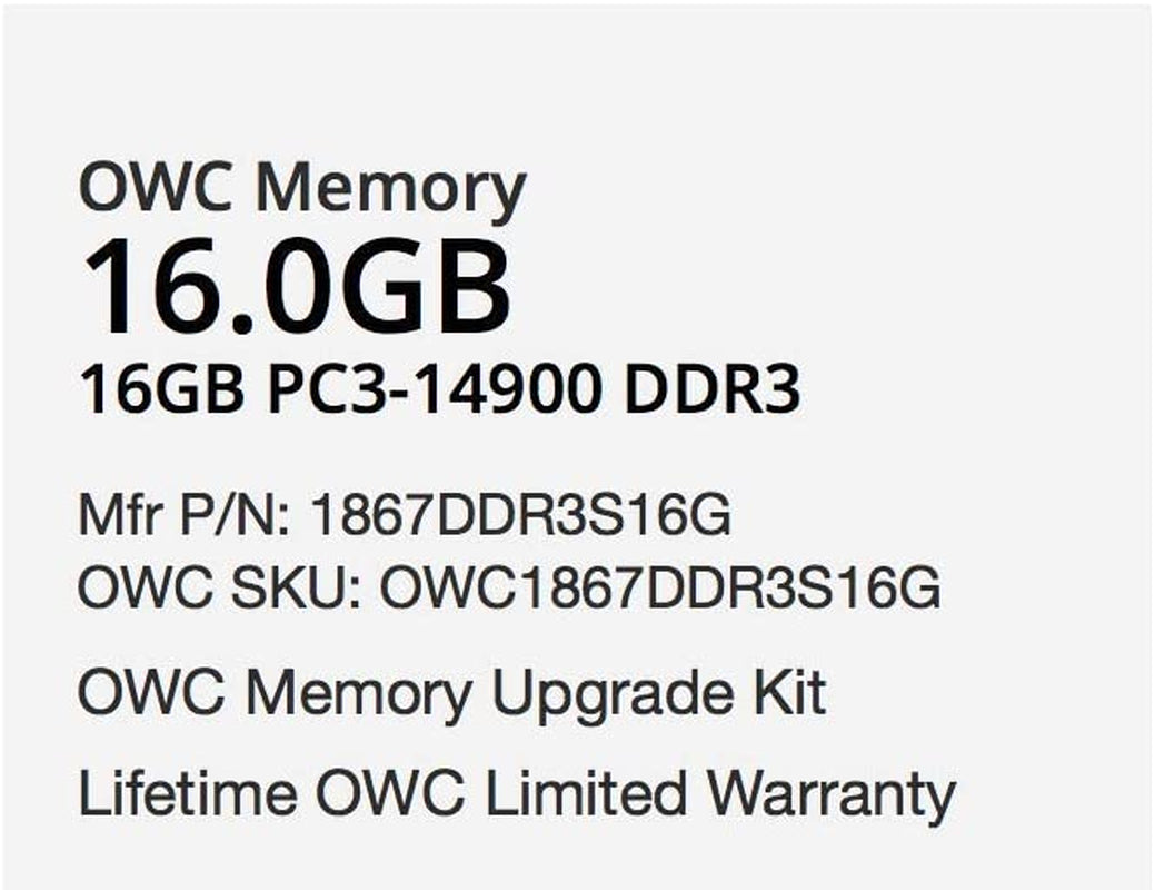 OWC 16GB PC14900 DDR3 1866Mhz SO-DIMM Memory Compatible with 2015 (Late) Imac 27" W/Retina 5K Models and Compatible Pcs (OWC1867DDR3S16G)