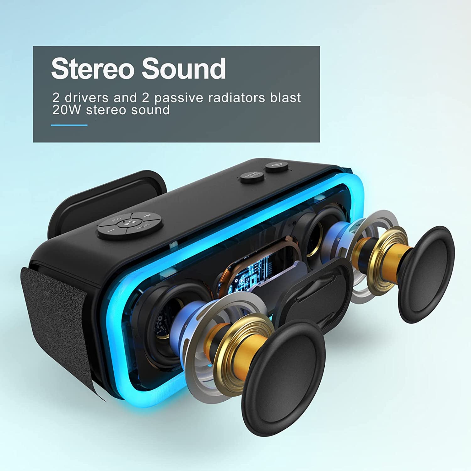 Soundbox Pro Bluetooth Speaker with 20W Stereo Sound, Active Extra Bass, IPX6 Waterproof, Bluetooth 5.0, TWS Pairing, Multi-Colors Lights, 20 Hrs Playtime, Speaker for Beach, Outdoor(Upgraded)