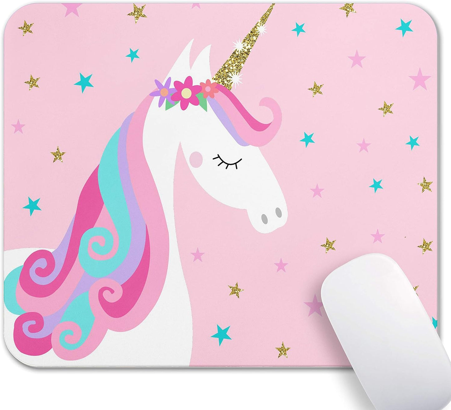 Mouse Pad Pink Unicorn Golden Funny Mousepad for Home Office Gaming Working Computers Laptop Easy Customized Rectangle Non-Slip Rubber Mousepad Gaming Mouse Pads