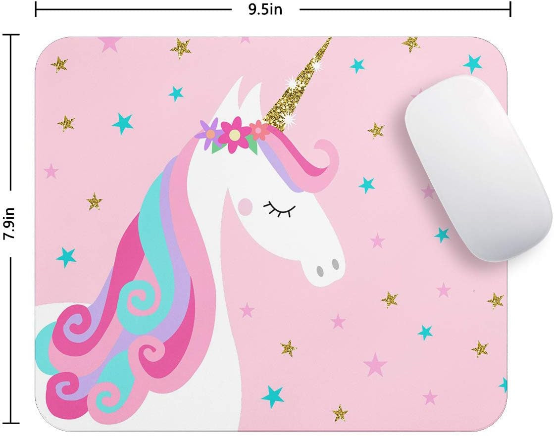 Mouse Pad Pink Unicorn Golden Funny Mousepad for Home Office Gaming Working Computers Laptop Easy Customized Rectangle Non-Slip Rubber Mousepad Gaming Mouse Pads