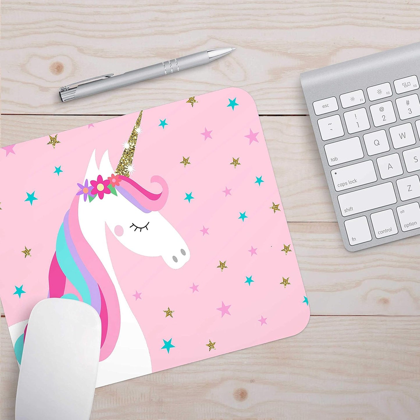Mouse Pad Pink Unicorn Golden Funny Mousepad for Home Office Gaming Working Computers Laptop Easy Customized Rectangle Non-Slip Rubber Mousepad Gaming Mouse Pads